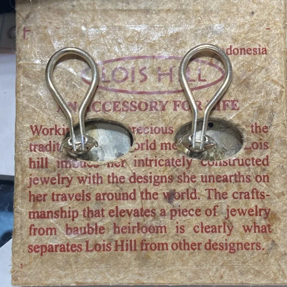 Vintage‎ Lois Hill Curved Rectangular Sterling Granulated Clip Earrings